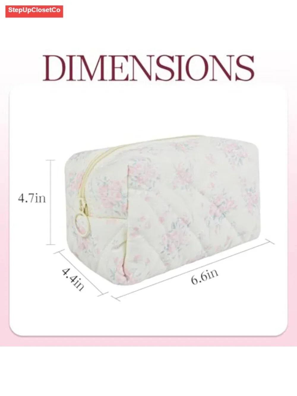 Quilted Cotton Makeup Pouch Puffy Cosmetic Bag with Cute Floral Pattern, Travel
